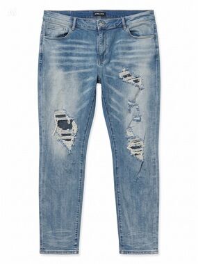 Embellish Biker Style Distressed Light Blue Men’s Ripped Jeans